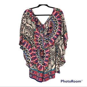 Black Bead Summer Romper One Piece Multicolored Plunge Neck Junior Medium